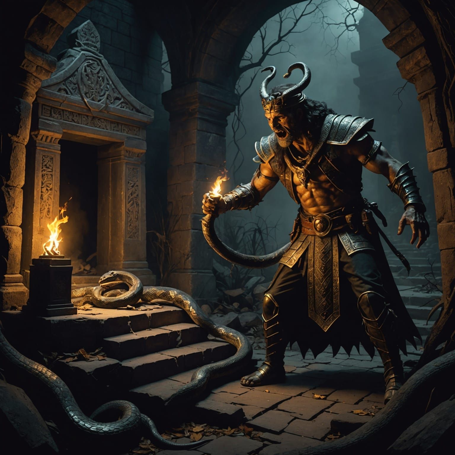 Snake King Haunts Tomb Attacking Human