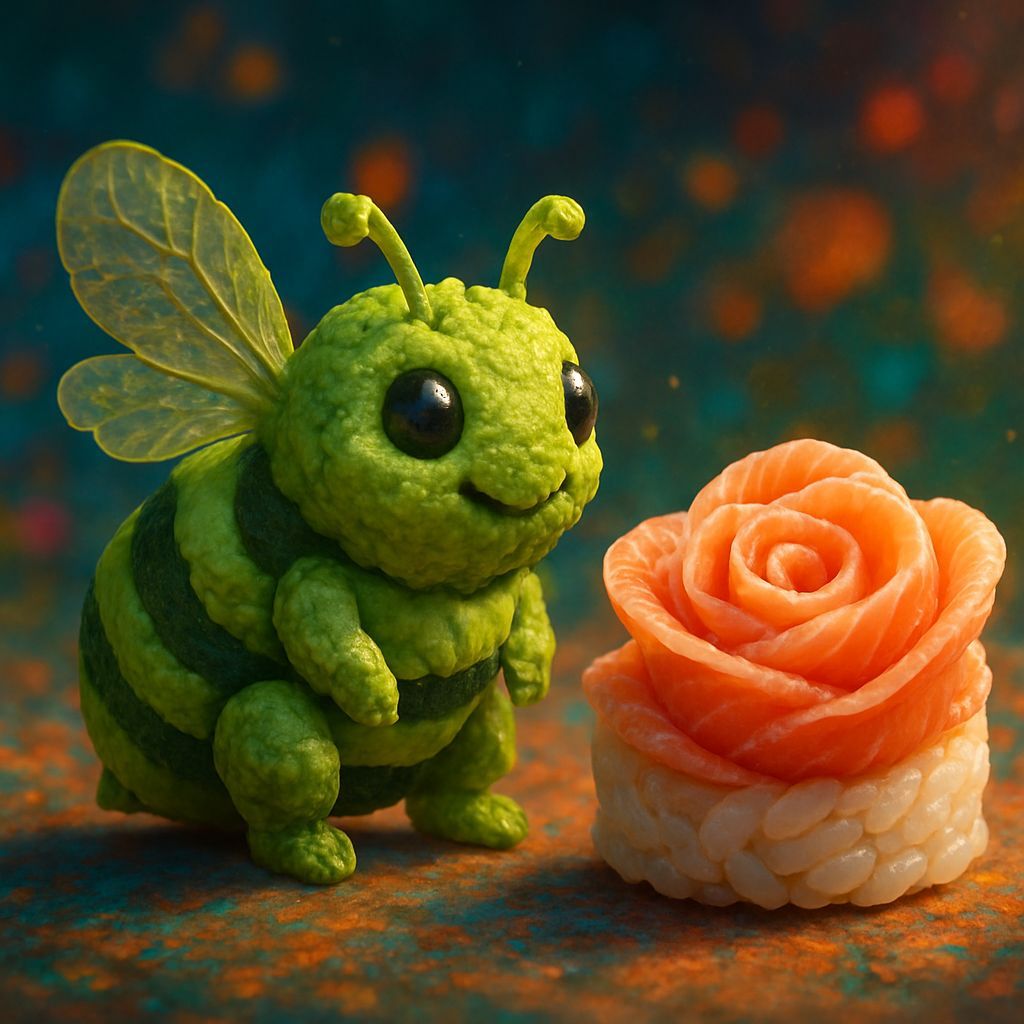 Wasabi Bumble Bee with Sushi Flower, Digital Art