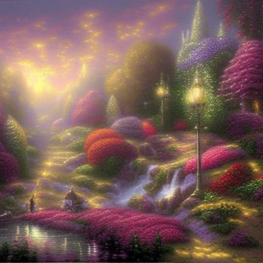 Ethereal Fantasy Landscape in Kinkade Style