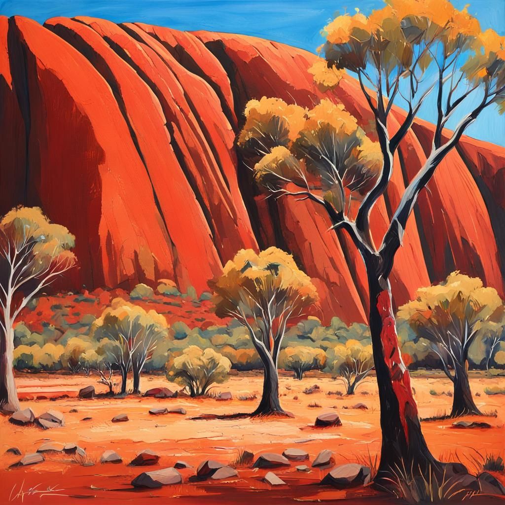 Majestic Uluru: A Gouache Landscape Painting
