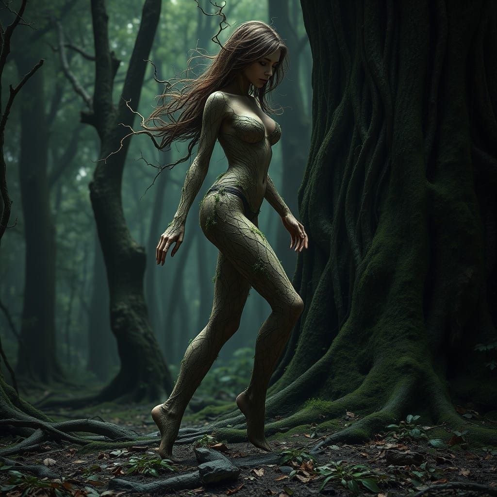 Wild Forest Guardian in Tree Bark Skin