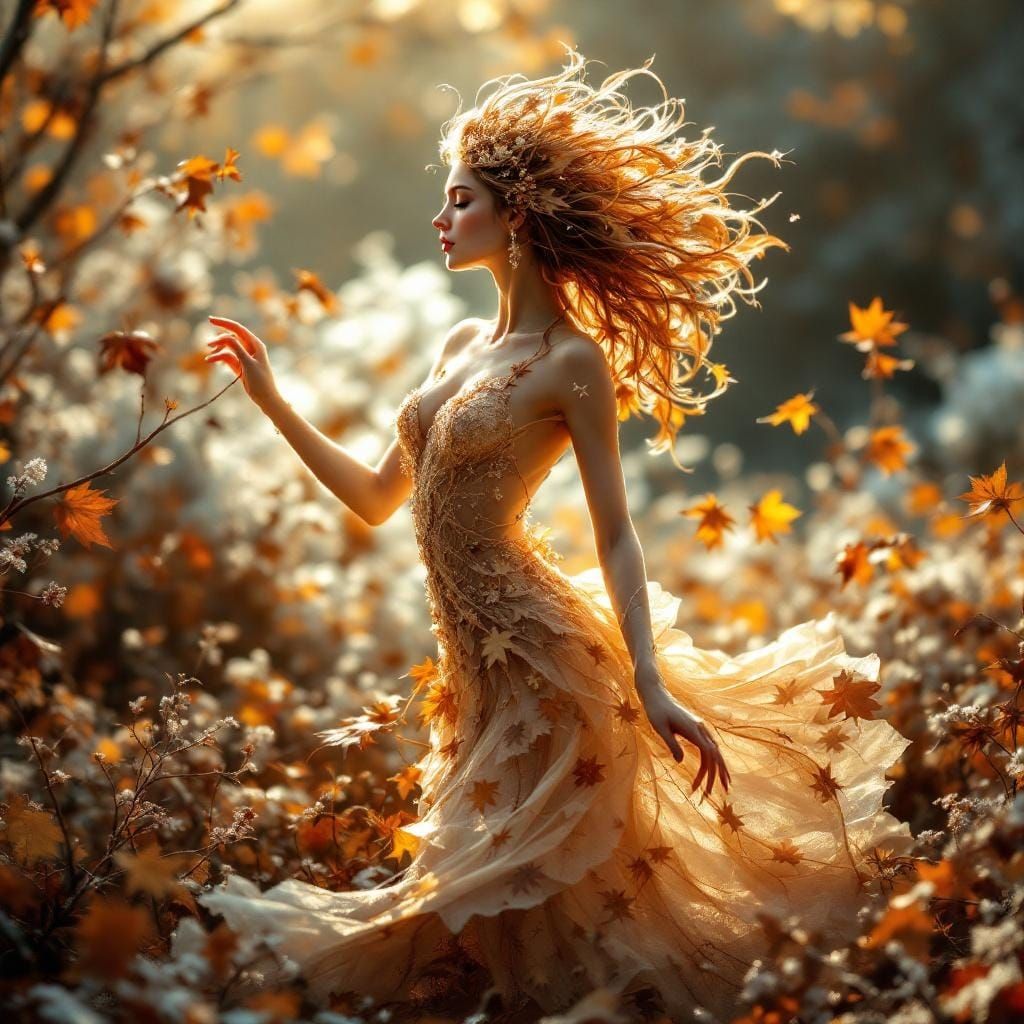 Autumn Maiden Dancing in First Frost Light