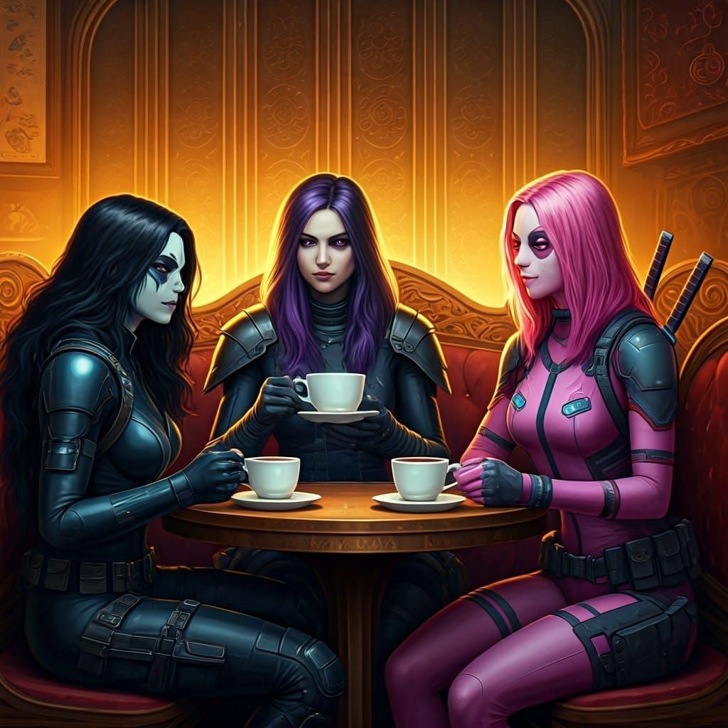 Fantasy Café Gathering of Marvel Heroines in Concept Art Sty...