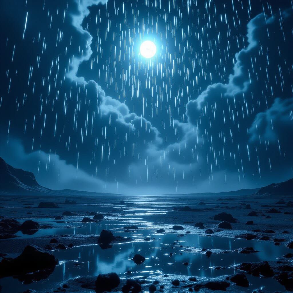 Alien Planet Mercury Rain Under Dim Moons