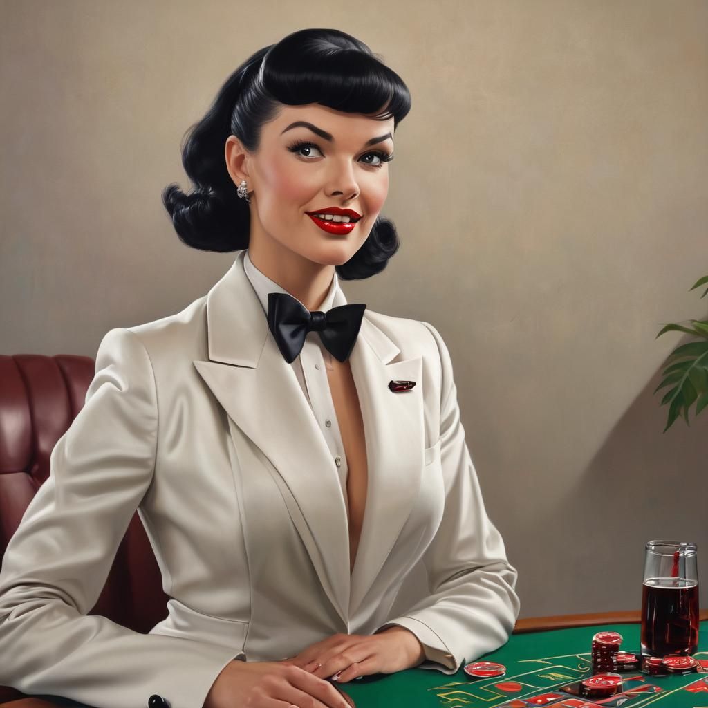 Bettie Page Portrait in Retro Oil Painting Style