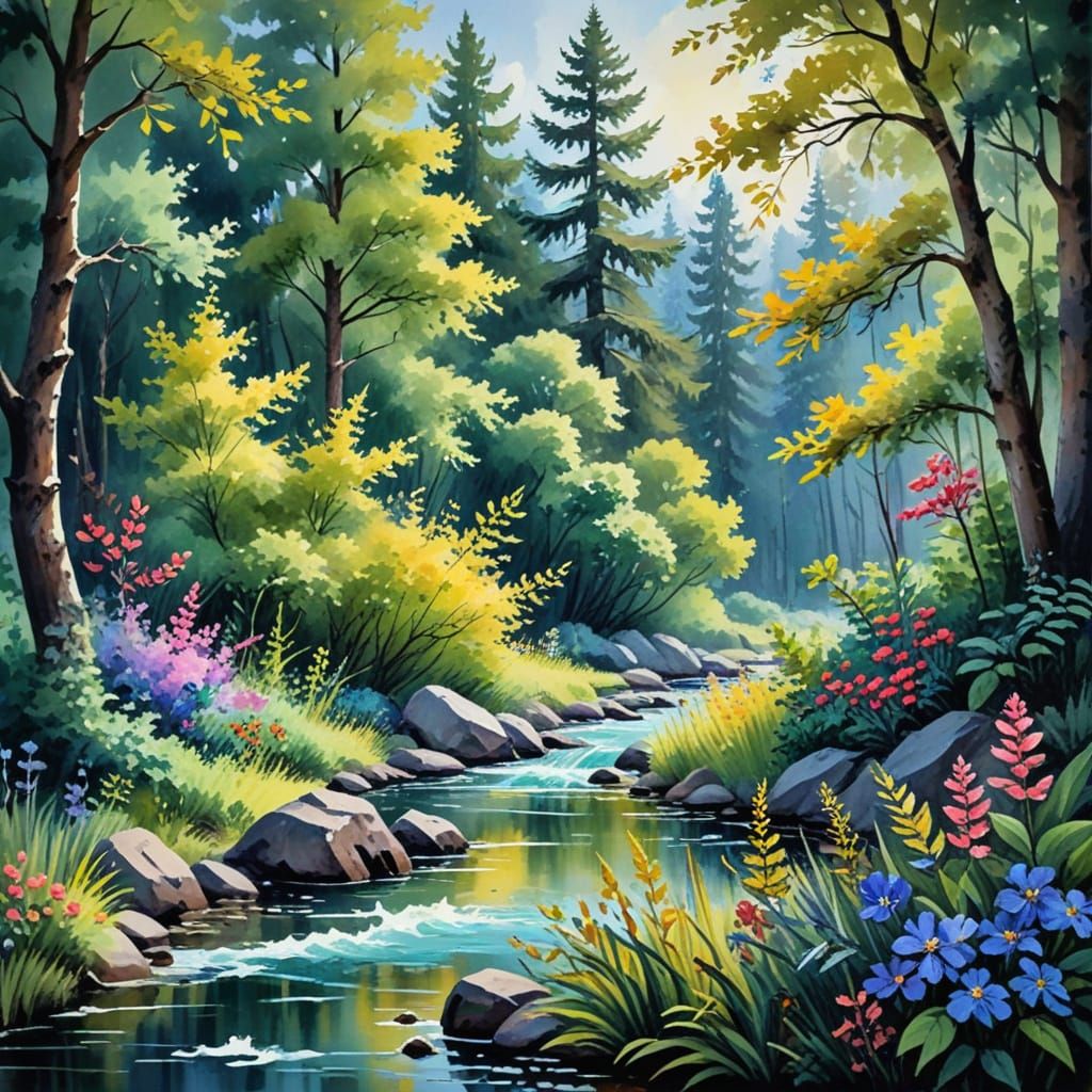 Elegant Nature Masterpiece in Luxurious Gouache