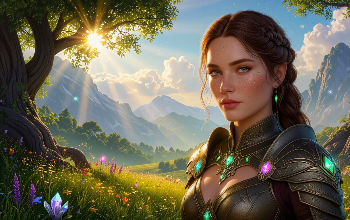 Heroic Woman Commands Cosmic Landscape