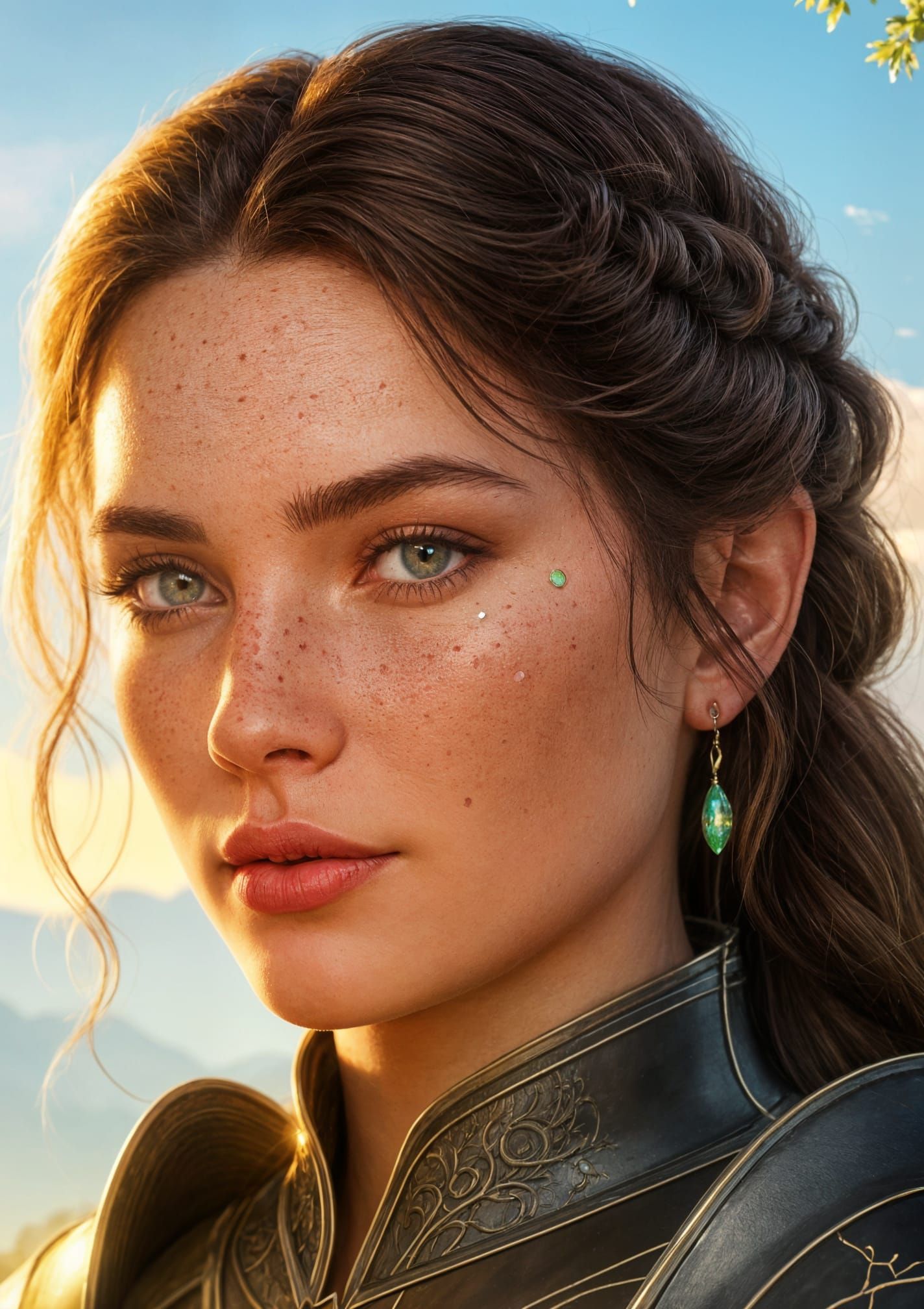 Heroic Woman Commanding Cosmic Landscape