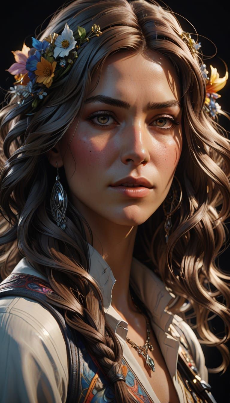 Striking Portrait with Voluminous Hair in Splash Art
