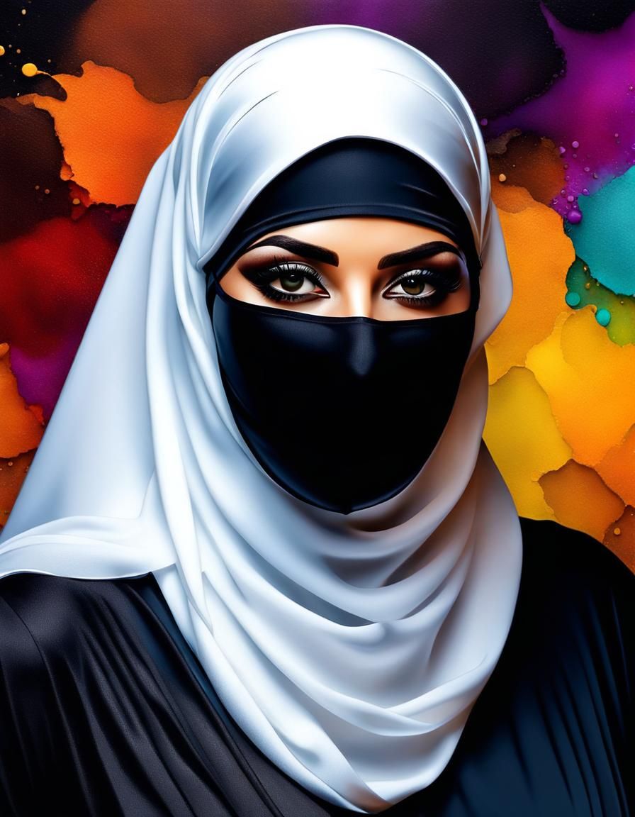 Alcohol Ink Portrait of Niqabi Woman in Pop Art Style