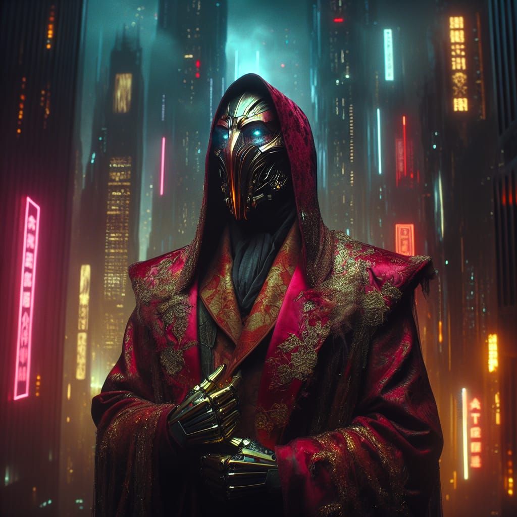 Cyberpunk Prophet in Neon Dystopia
