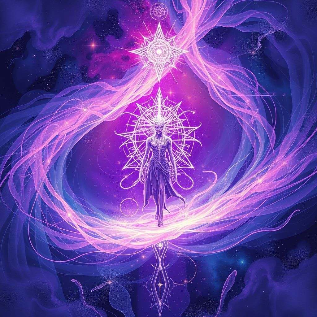 Ethereal Purple Entity in Cosmic Vortex