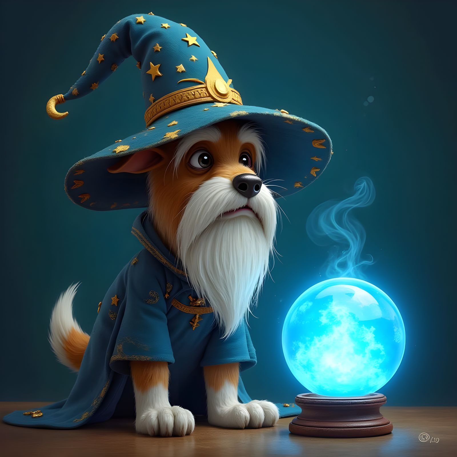 Wizard Dog Close-up with Magical Orb