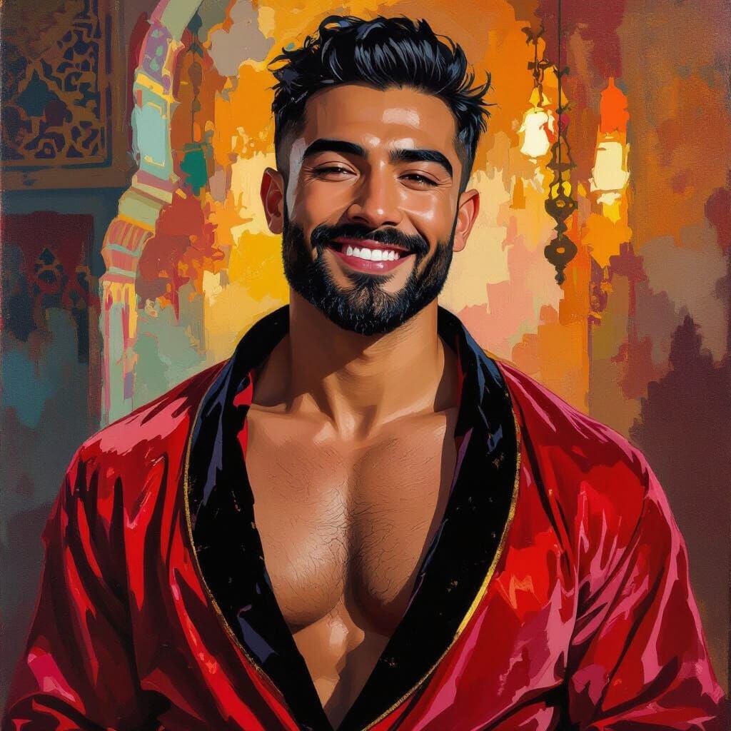 Handsome Man in Mosque, Impressionist Oil Painting