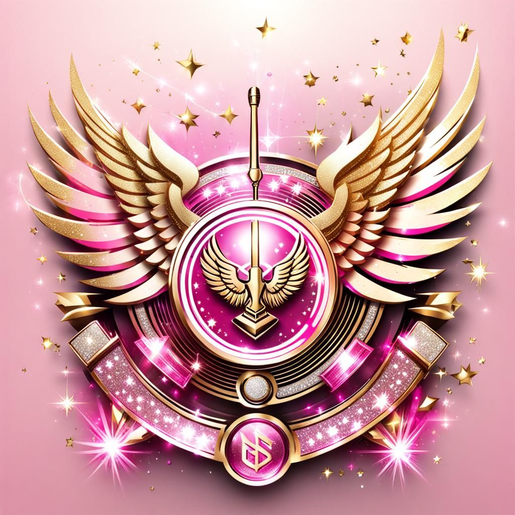 Pink and Gold Sparkling 3D Logo with Wings
