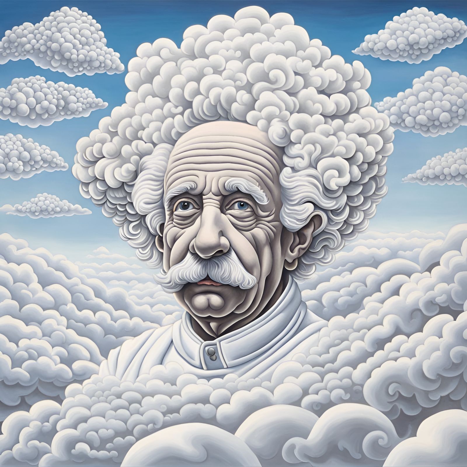 Surreal Einstein Cloud Portrait in Acrylic Art Style