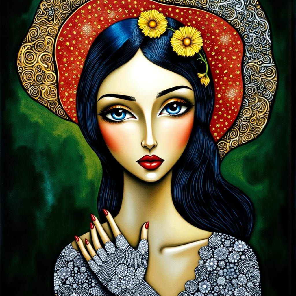 Beautiful Woman in Metallic Lace with Neon Lights