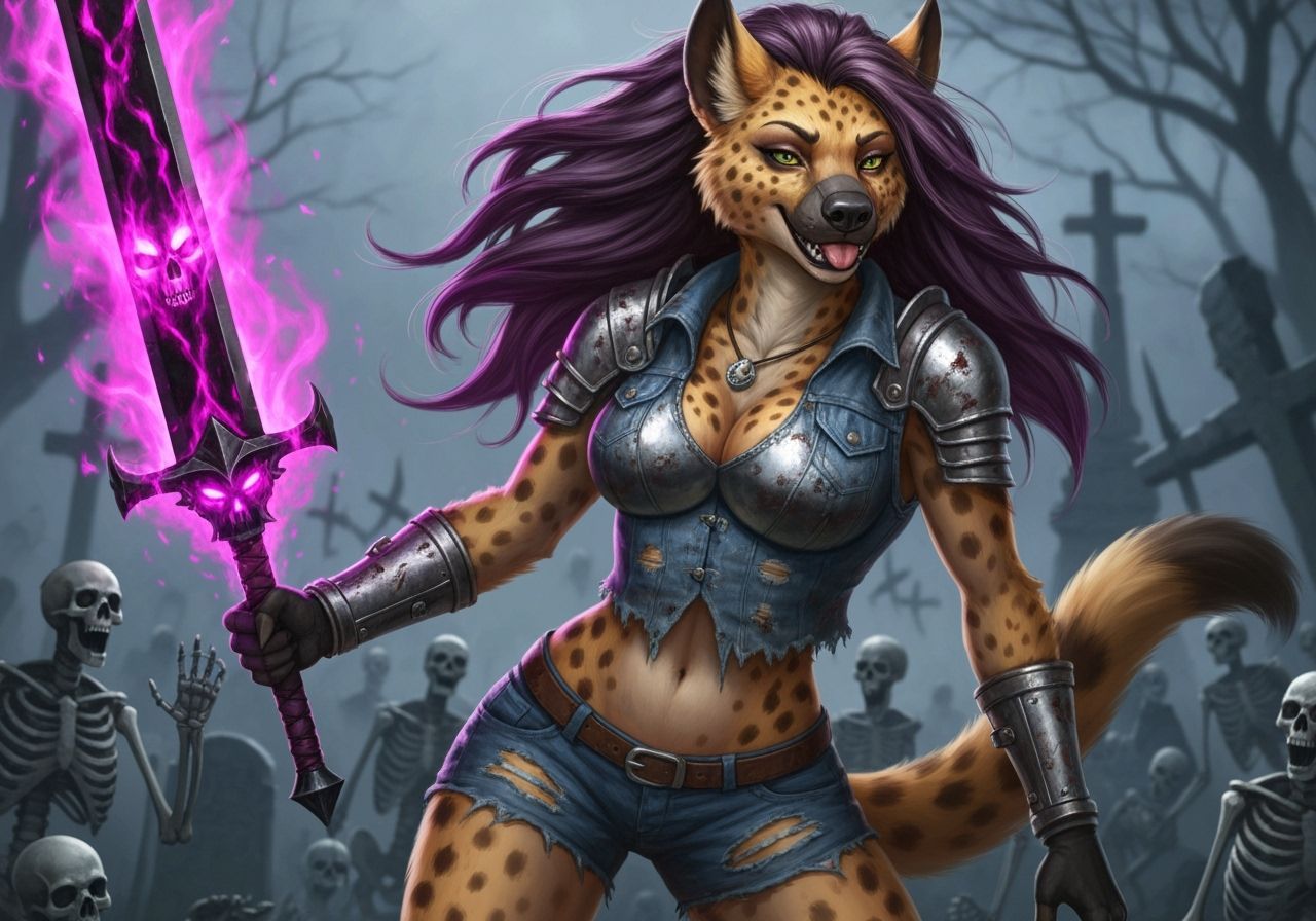 Dark Fantasy Hyena Warrior in Fiery Armor