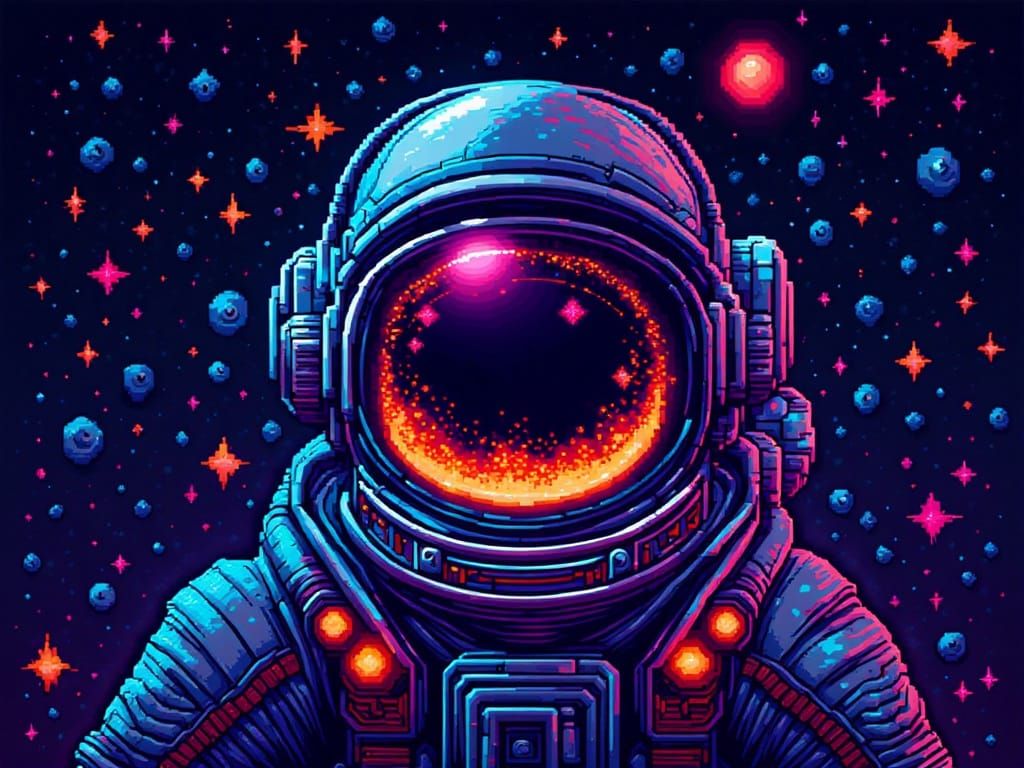 <lora:Bit Code Breaker:1.0> spaceman, vivid Pixel art,