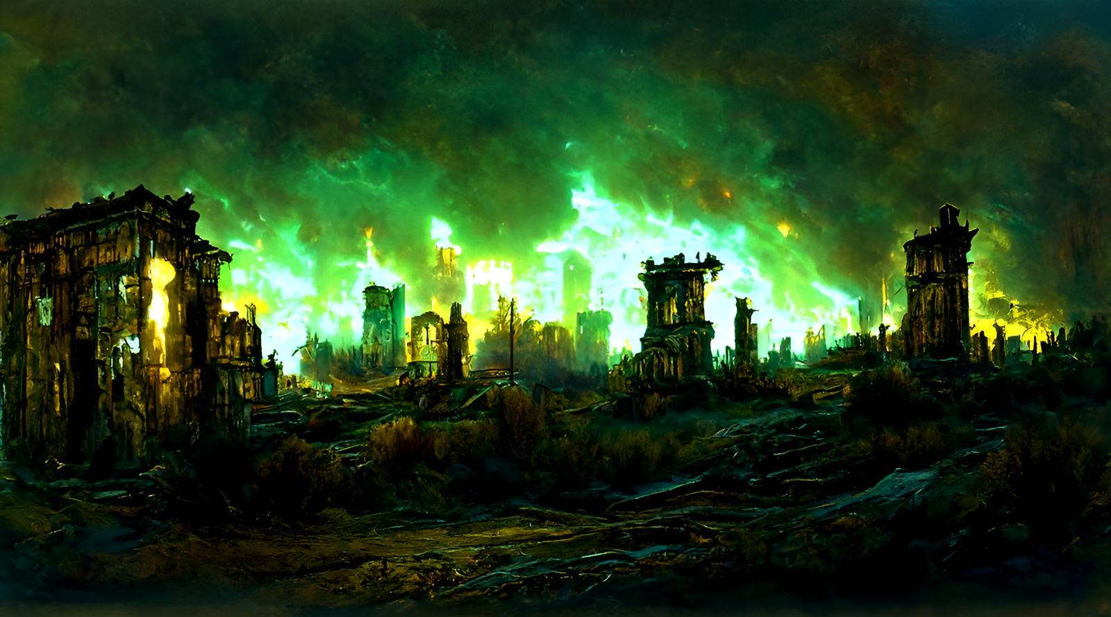 Green Inferno: Post-Apocalyptic Cityscape Digital Art