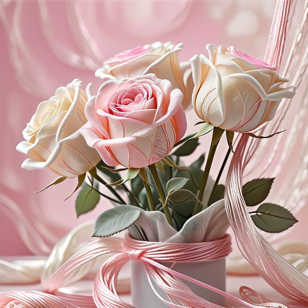 Shabby Chic Rose Bouquet in Baroque Fibre Art