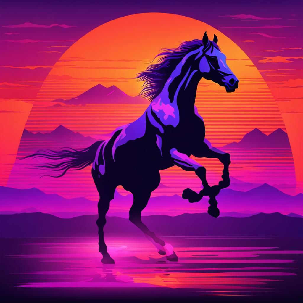 Synth-wave Sunset Horse