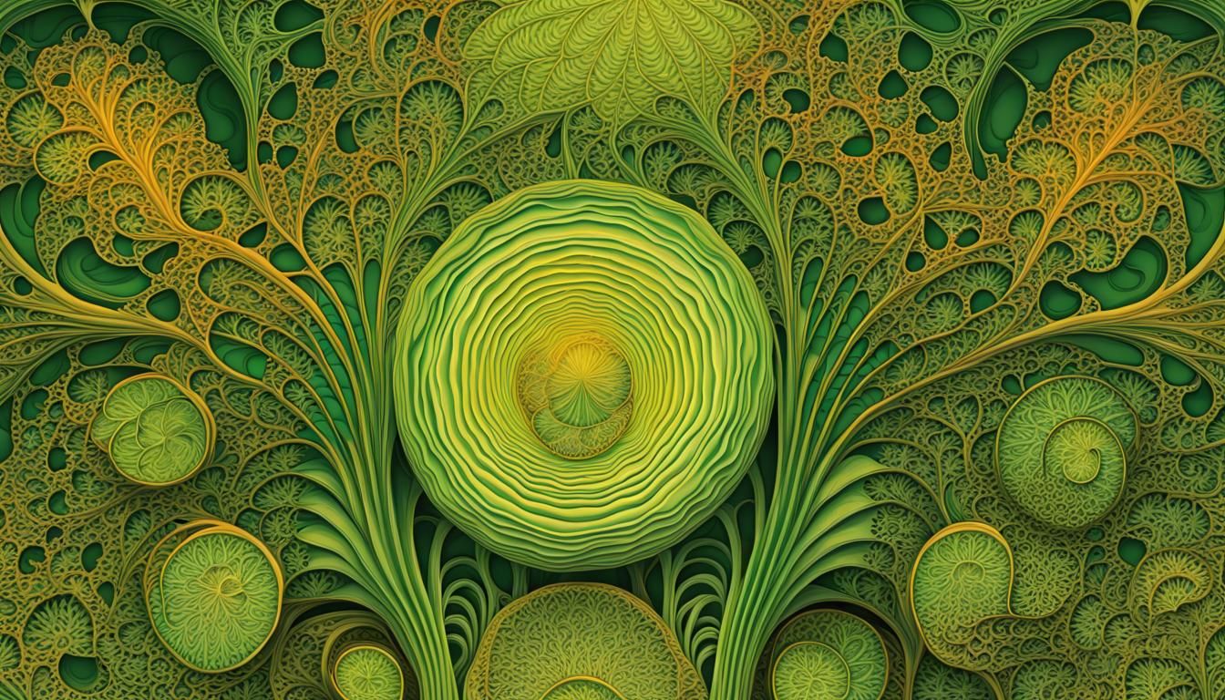 Psychedelic Citrus Greenware: Fractal Art Nouveau Poster