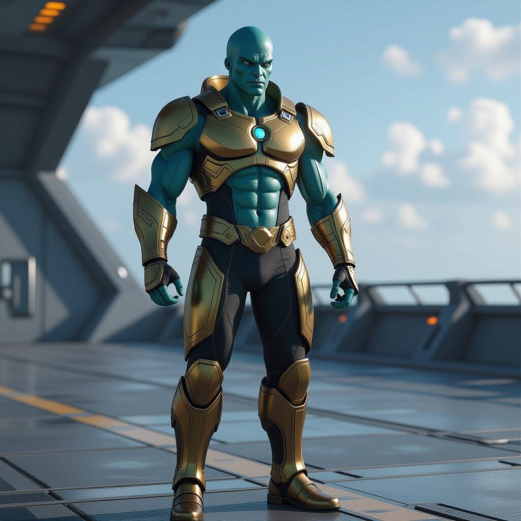 Green Alien Warrior in Futuristic Armor