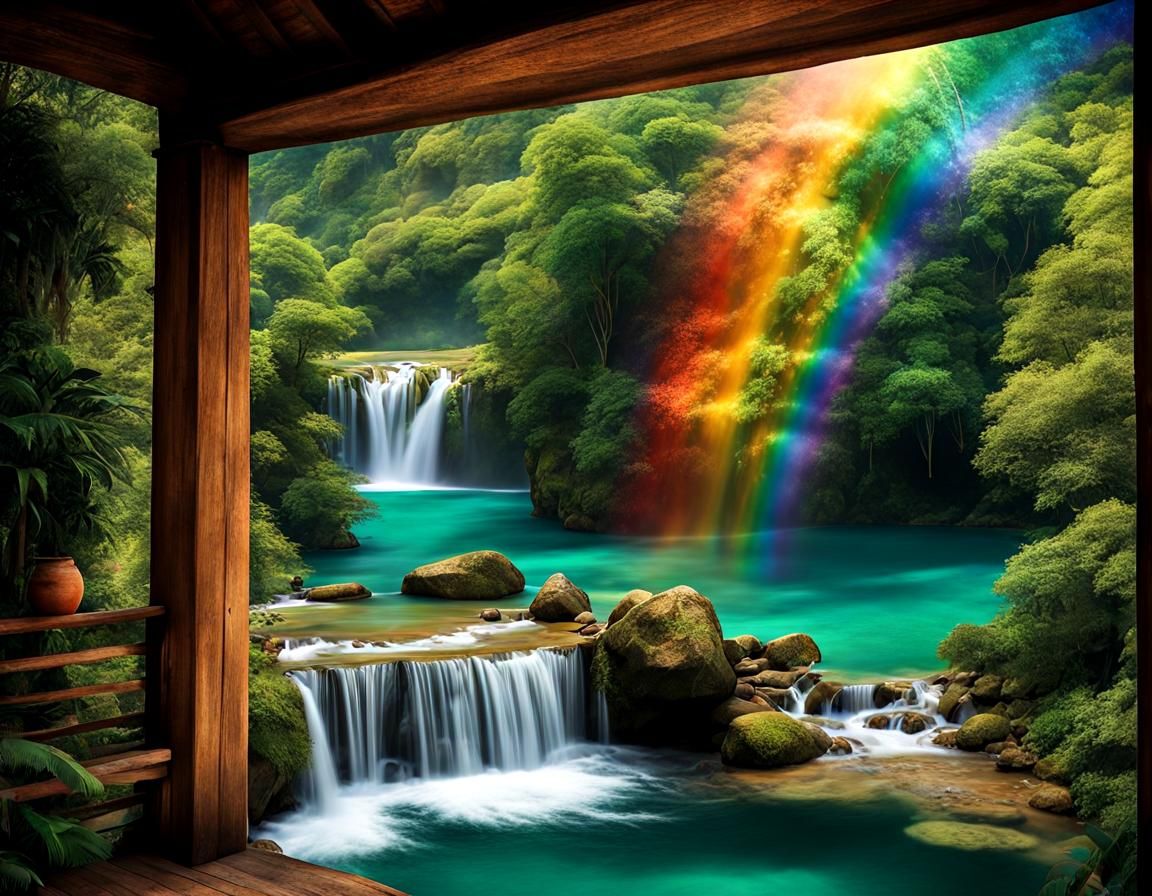 Vibrant Paradise Landscape in Whimsical Realism