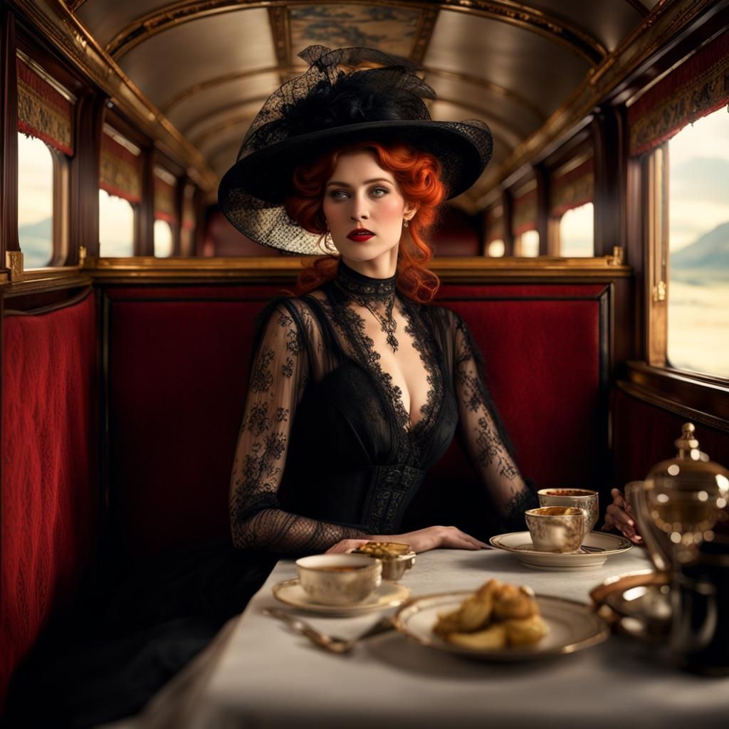 Red-Haired Woman in 1909 Orient Express Dining Car