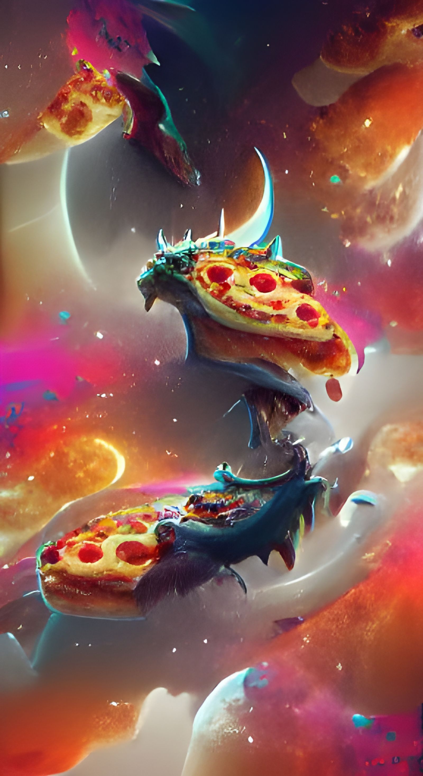Pizza Dragon Soars Through Space: Digital Art