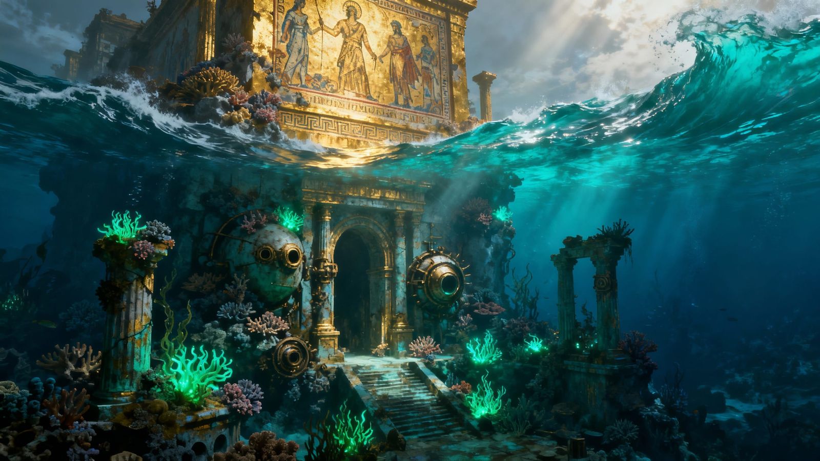 Lost Atlantis City Under Turquoise Waves