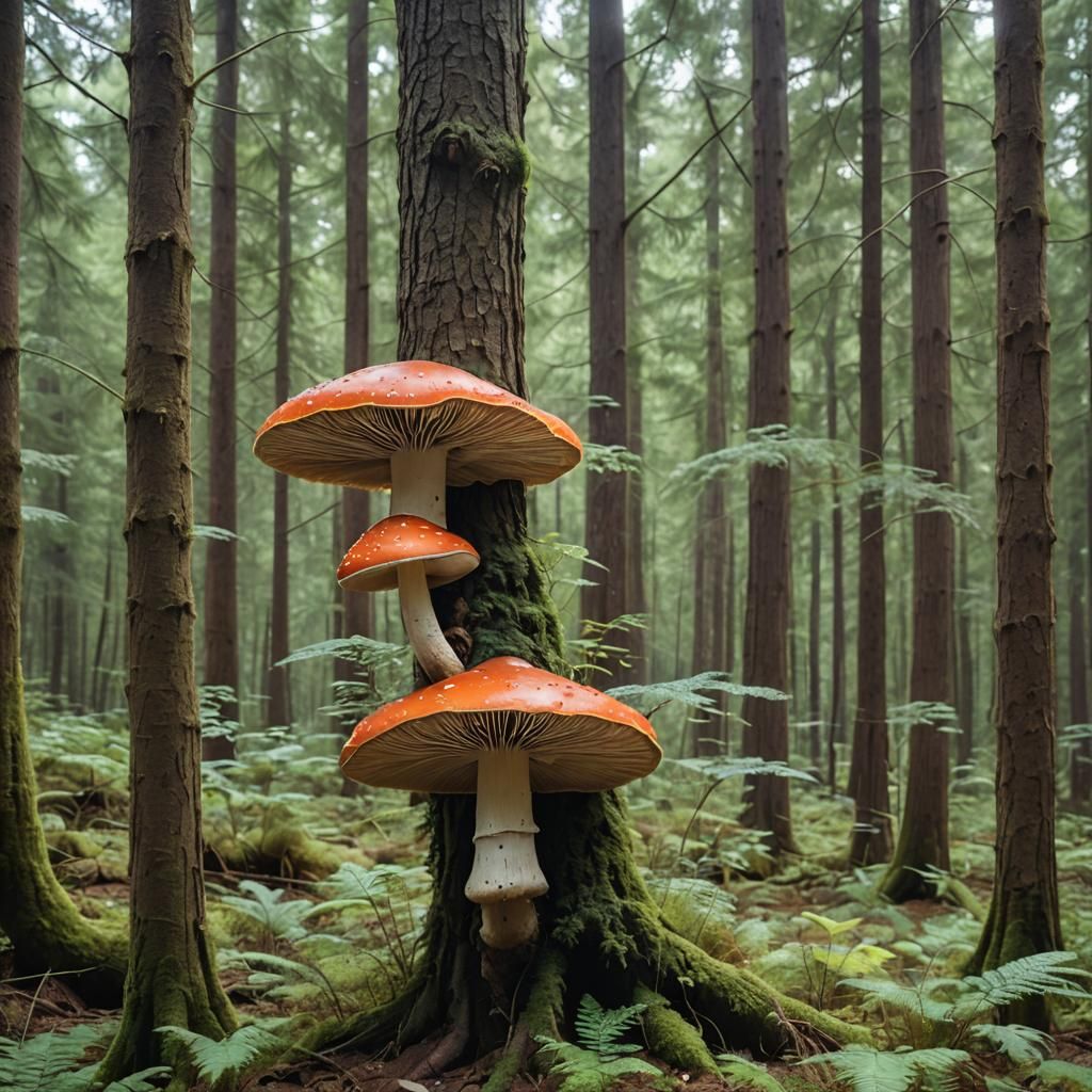 Tree-Mushroom Hybrid in Forest