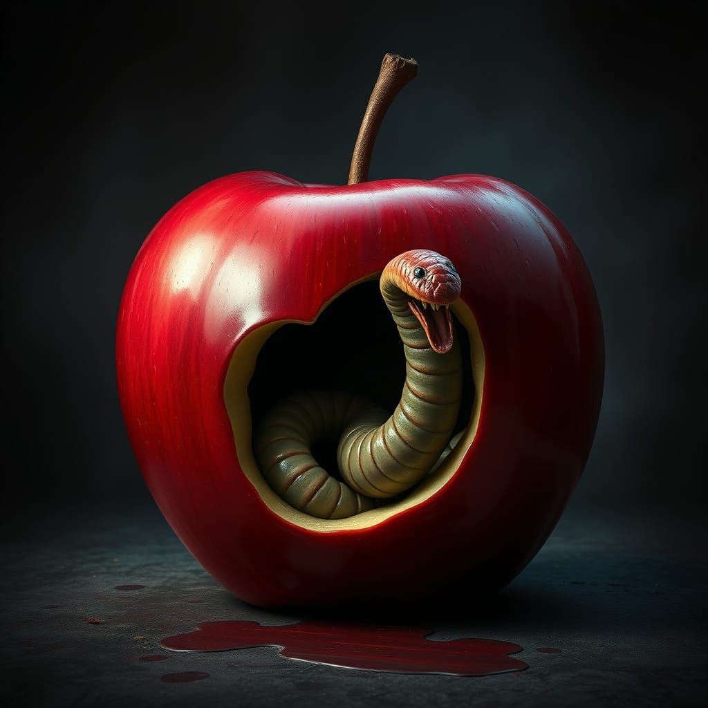 Sinister Worm Emerges from Apple Core