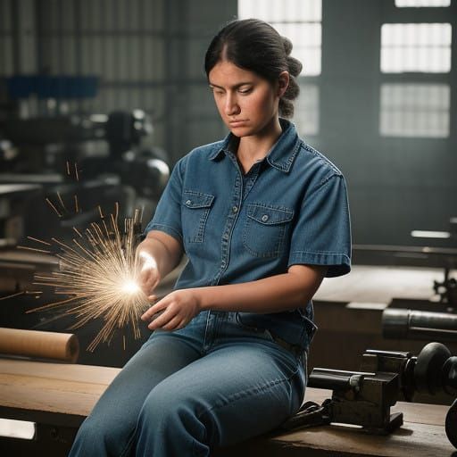 Focused Factory Worker in Motion, Factory Setting