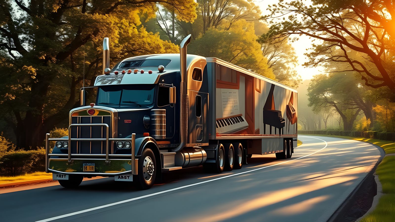 Piano Transport Truck Drives Along Romantic Road