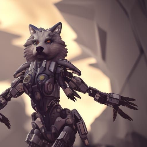 Futuristic Wolf Girl with Intricate Mech Details