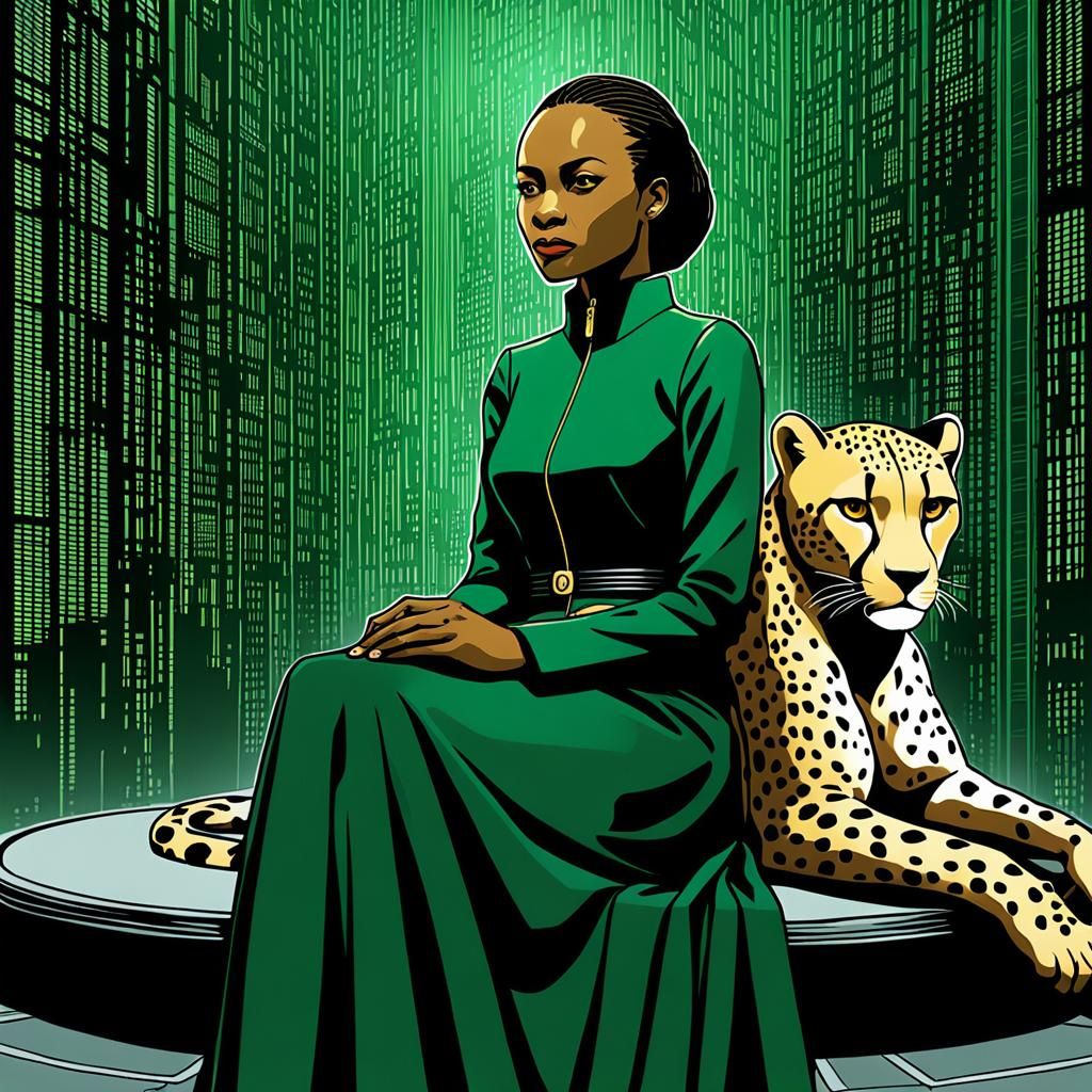 Cameroonian Woman and Cheetah in Matrix Concept Art