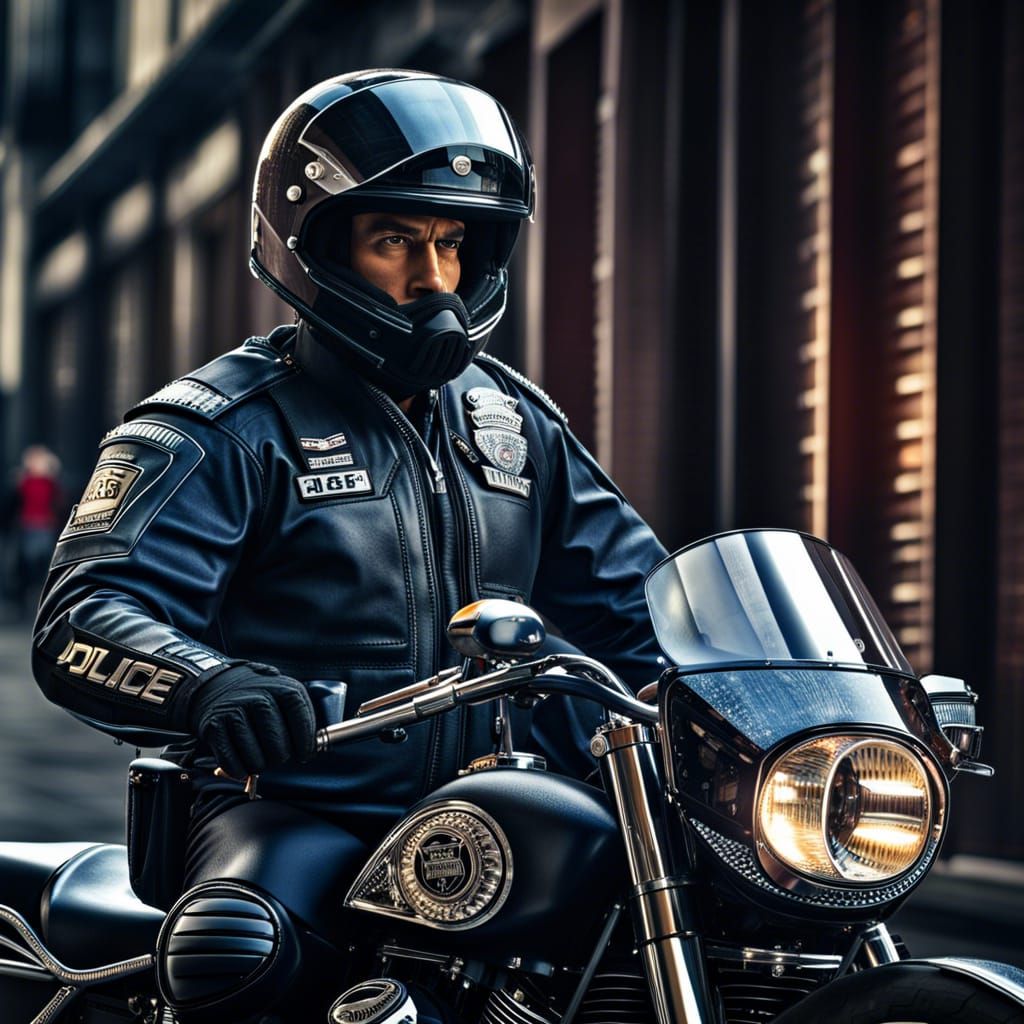 Hyperrealistic Police Motorcycle Officer Image