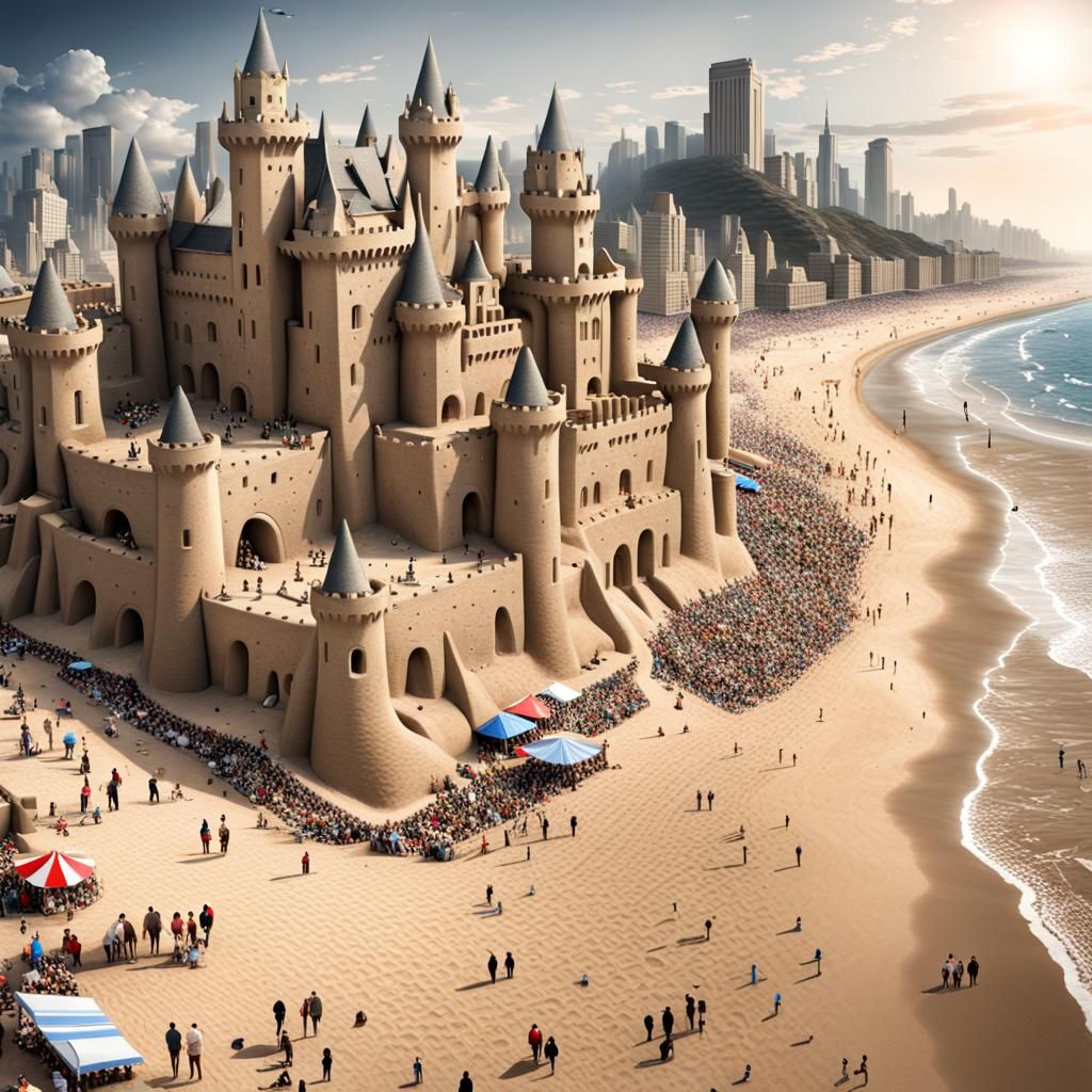 Fantasy Sandcastle City on a Summer Beach