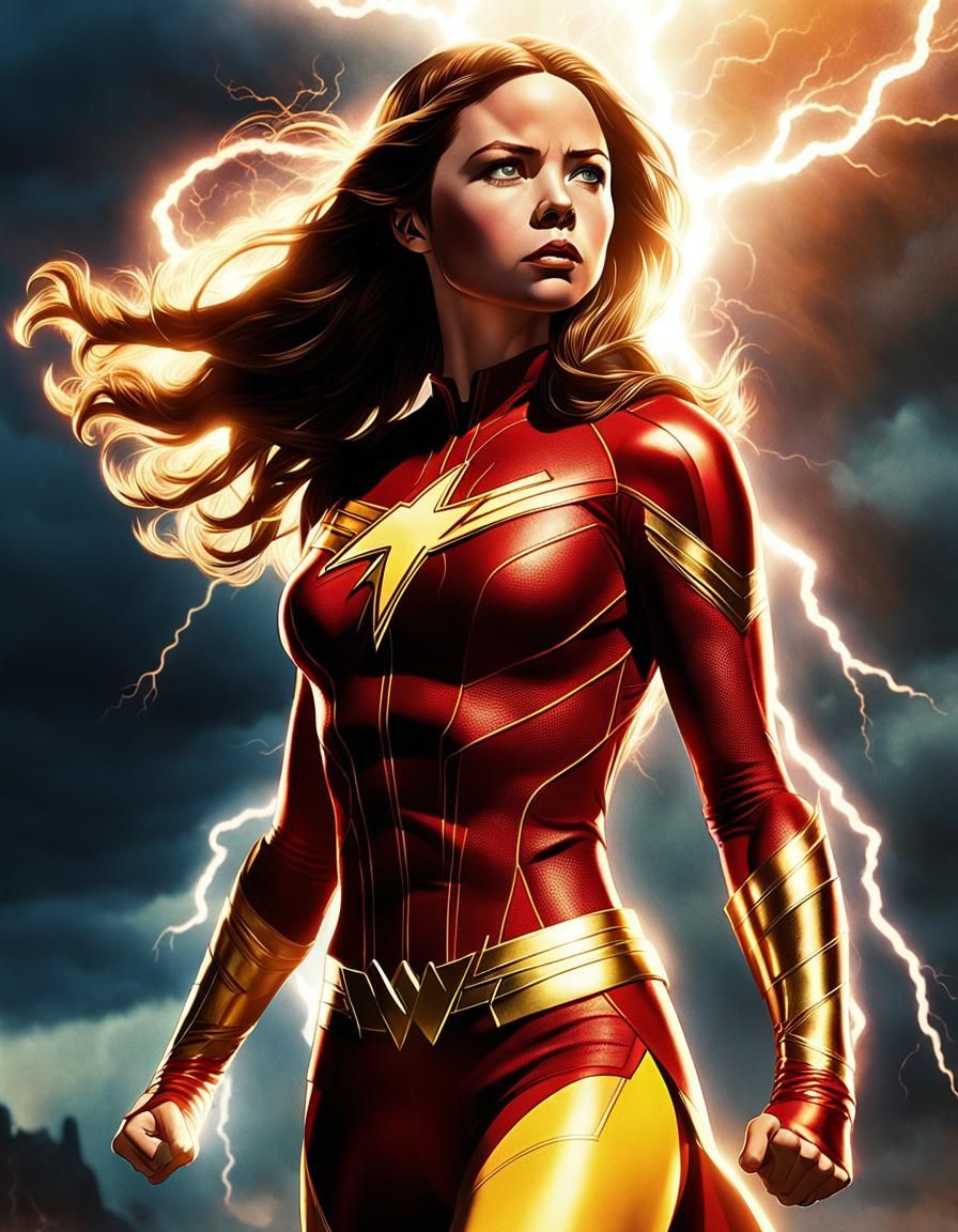 Mary Marvel Film Still in Comic Book Style