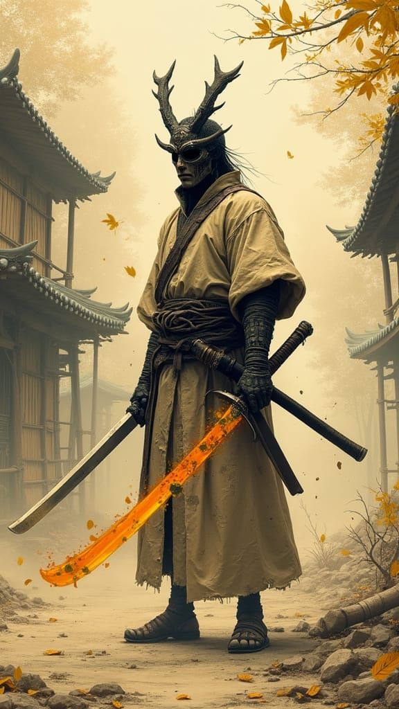 Cyberpunk Samurai in a Golden Dust Storm