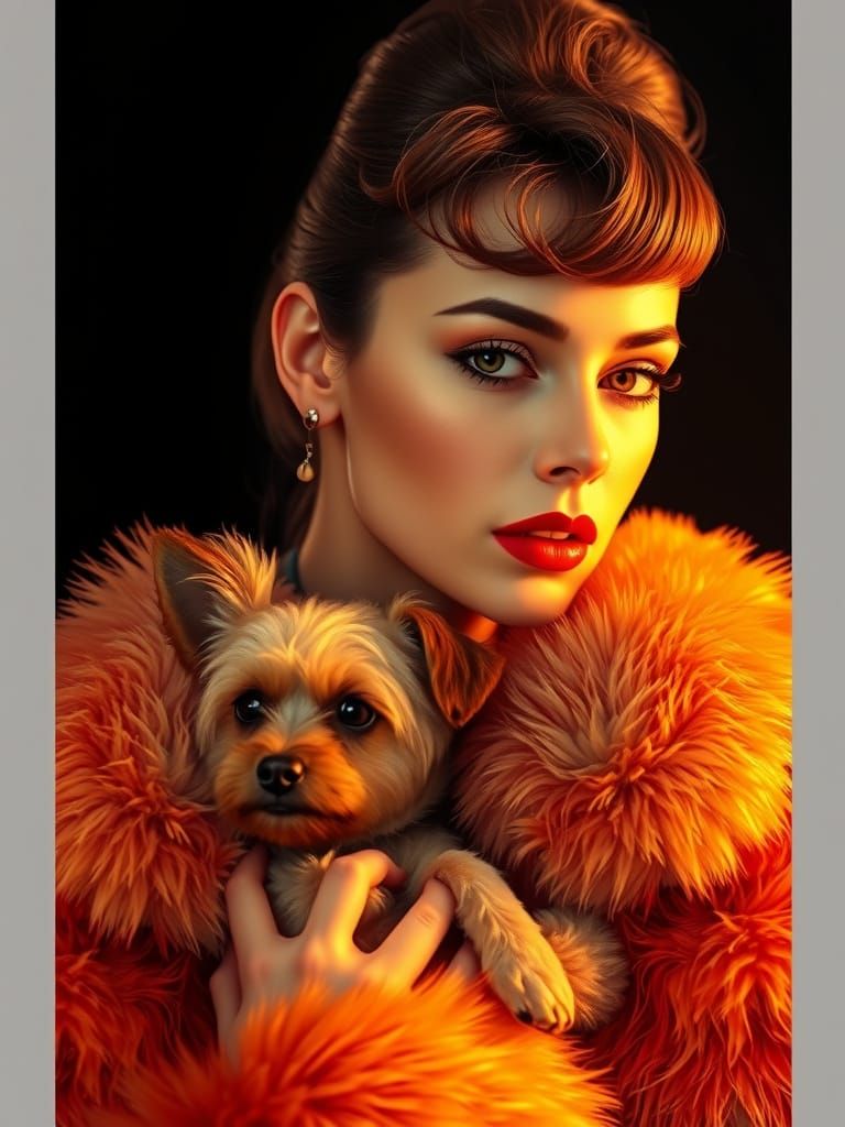 Elegant French Actress with Dog in Luxurious 1960s Glamour