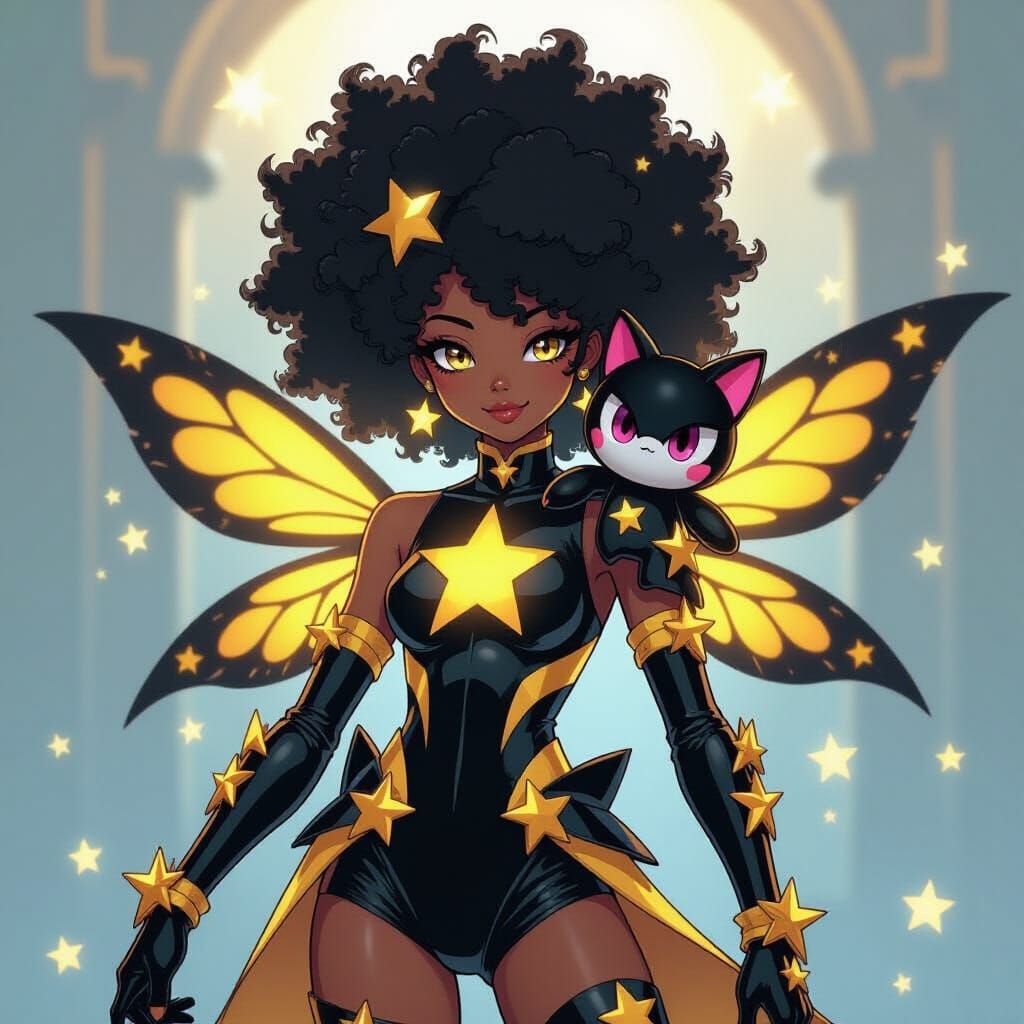 Afro Teen in Gothic Venom Attire with Miku Plush