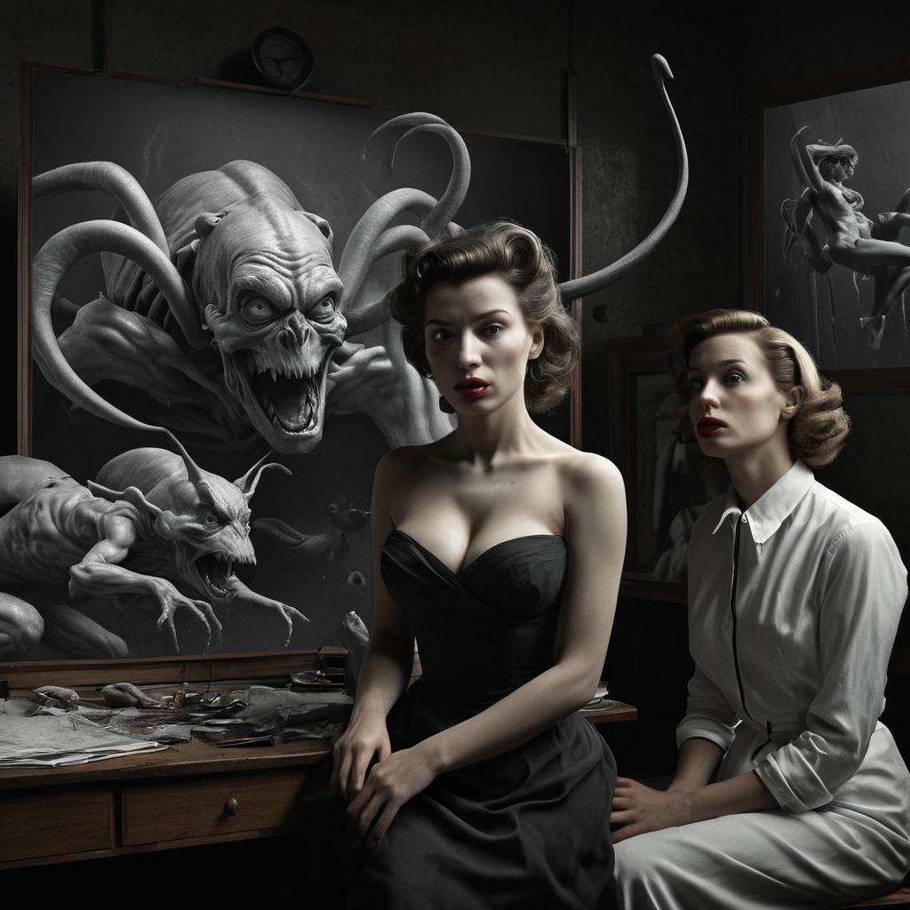 Surreal 1950s Life: Abstract Portraits in Matte Painting