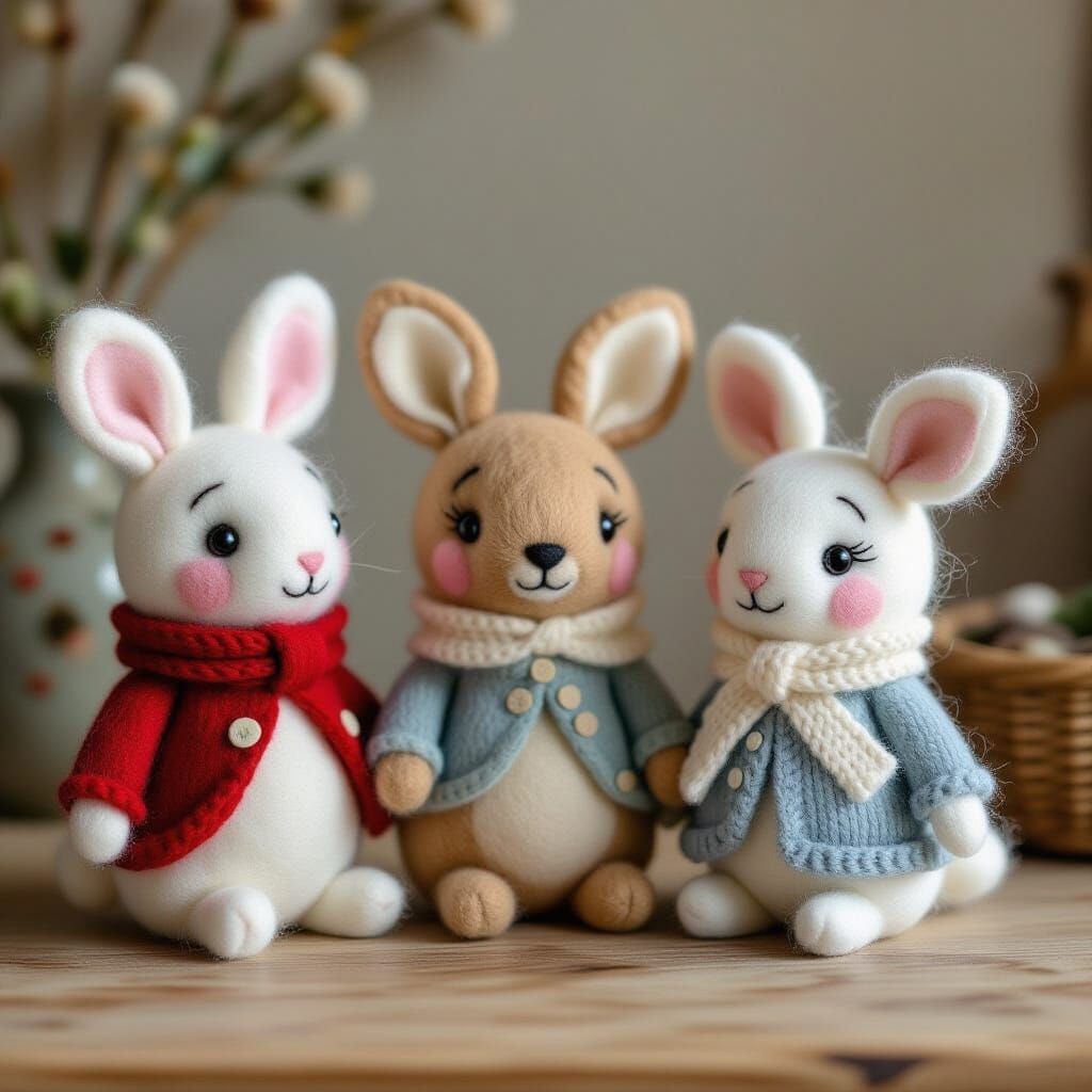 Adorable Felted Animal Characters in Illustrative Style