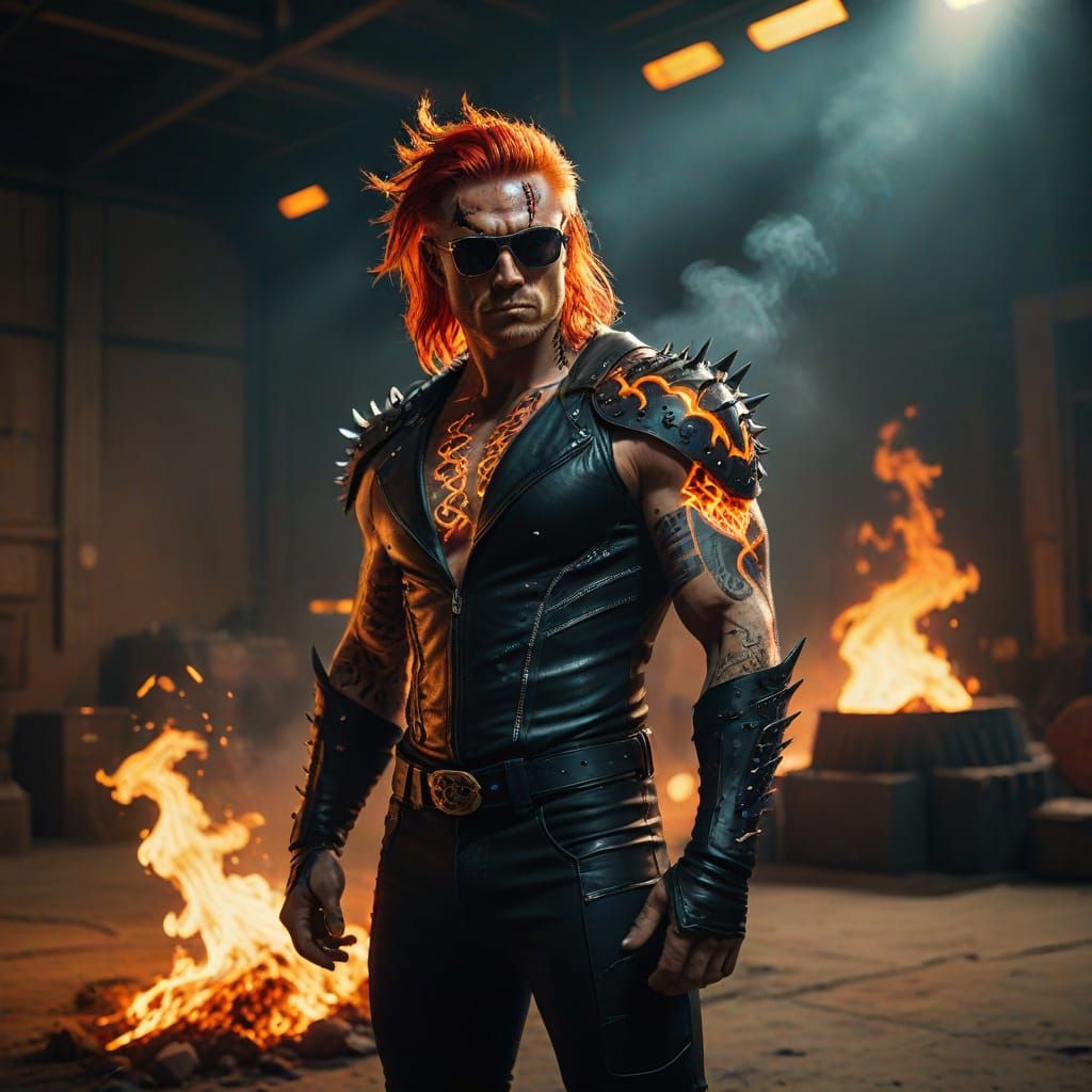 Epic Male Wrestler in Smoky Arena, Cinematic Film Still