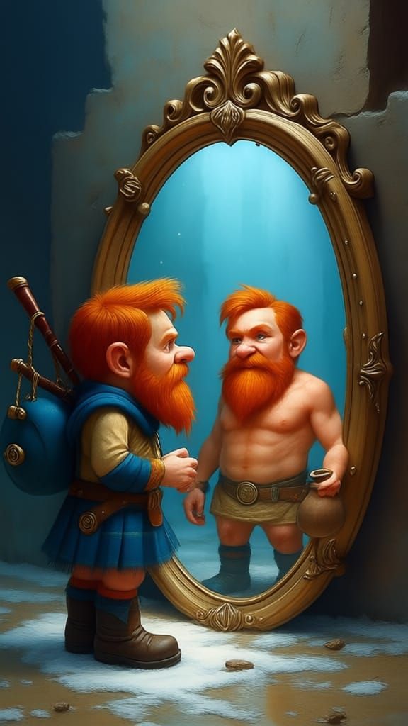 Halfling Bard and Mirror Portal to Another Self
