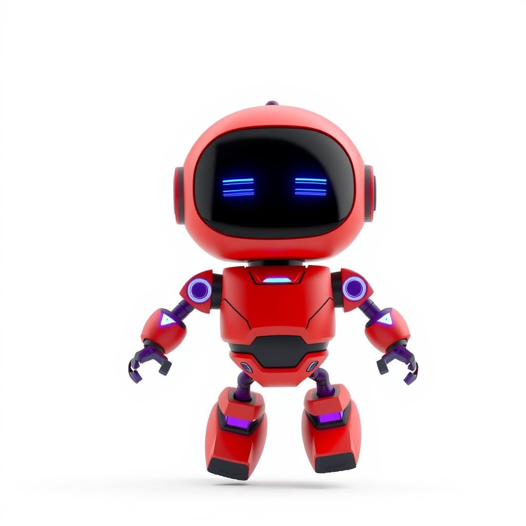Cute Red Robot with Blue Lines in 3D Render Style