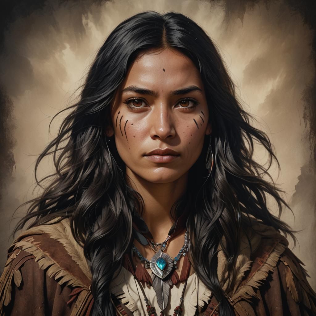 Hyperrealistic Portrait of Native American Assassin